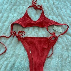 aerie NWT Coral Textured Bikini Set - Bright Coral